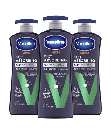 Vaseline Men's Healing Moisture Hand & Body Lotion For Dry or Cracked Skin Fast Absorbing Non-Greasy Lotion for Men 20.3 oz, Pack of 3 20.3 Ounce (Pack of 3) Men - Fast Absorbing