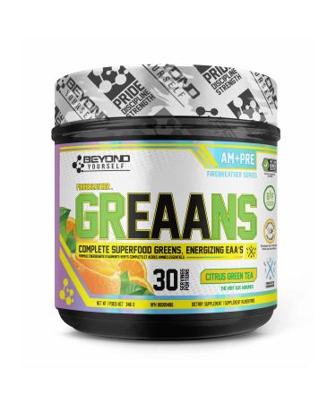 Beyond Yourself - GrEAAns Superfood Greens and EAA Blend | 4000mg Organic Superfood 2625mg Vegan EAAs | Sugar-Free Zero Calories No Synthetic Additives | Optimizes Health Performance and Recovery | Citrus Green Tea