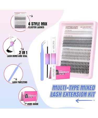 PHKERATA Individual Eyelashes DIY Extension Kit with Bond, Seal, and Tweezers | Wispy Cluster Lashes | 20D Bottom Wispy Mix Kit - Buy Online on SooperMarket.com