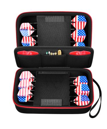 ALKOO Dart Case Holds 12 Steel Tip and Soft Tip Darts with Extra Space to Keep Flights in Shape and Numerous Pockets Holder for Storage Tips Shafts and Flights- Black Holds 12 darts
