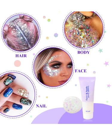 Sularpek 50ml Face Glitter Gel - Hair & Body Sequins Shimmer Liquid Eyeshadow - Mermaid Glitter for Festival Makeup - White - Buy Online on SooperMarket.com