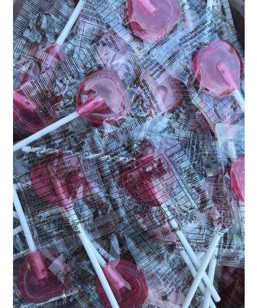 100 x Pink Love Hearts Lollipops - Strawberry Flavoured Sweet Candy Lollies Ideal for Snack Cupboard Weddings Valentines Party Bag fillers.