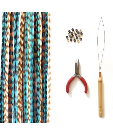 Feather Hair Extensions, 100% Real Rooster Feathers, Long Natural Colors (NBT Striped Kit)