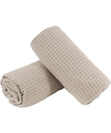 POLYTE Microfiber Oversize Bath Towel Set - 60 x 30 in, Quick Dry & Lint Free (Beige Waffle Weave) - Pack of 2 - Buy Online on SooperMarket.com