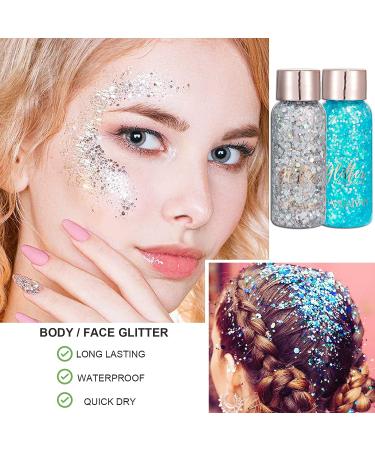 Holographic Body Glitter Gel - Long-Lasting, Waterproof Mermaid Sequins Liquid Eyeshadow in Pink 104 for Festivals and Rave Parties - Buy Online on SooperMarket.com
