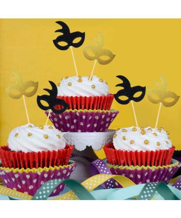 48 Pieces Masquerade Masks Cupcake Topper Glitter Mask Cake Topper Picks Dessert Cupcake Toppers for Masquerade Mardi Gras Party Baby Shower Birthday Party Decorations (Gold and Black) - Buy Online on SooperMarket.com