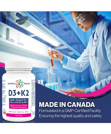 Optimal Bone & Teeth Support D3 + K2 180 Softgels - Optimal Absorption with Organic Coconut Oil Base MK7 K2 Vitamin for Bone & Heart Health Inspiring Wellness with D3K2 Vitamins 3rd Party Tested - Formulated & Made in Canada - Buy Online on SooperMarket.com