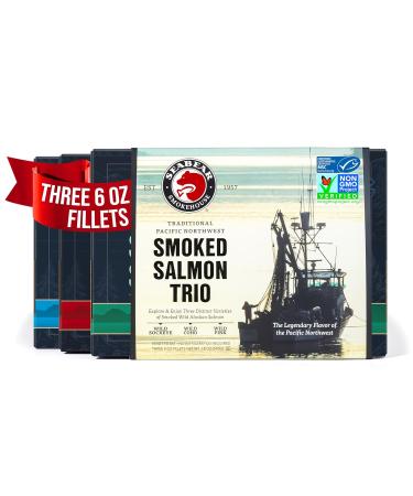 SeaBear - Premium Wild Alaskan Smoked Sockeye, Coho, and Pink Salmon Trio - 18oz Box 18 Ounce (Pack of 1)