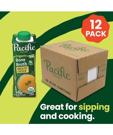 Pacific Foods Organic Bone Broth Original Chicken 8oz Cartons 12-Pack - Keto Friendly Chicken Bone Broth, 8 Fl Oz (Pack of 12) - Buy Online on SooperMarket.com
