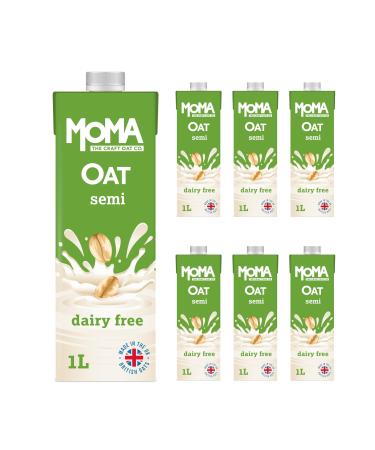 MOMA Oat Drink Semi - 6 x 1L - 1.2% Fat - Our Lightest Option - Fully-Foamable Dairy Free Milk with calcium & vitamins - 100% Plant Based Vegan - Perfect for Tea & Cereal - No Added Sugar - Made in UK Semi 1 l (Pack of 6)