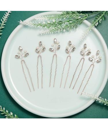 Sooshin 6-Piece Bridal Hair Pins Set - Pearl and Rhinestone Wedding Hair Accessories - Rose Gold Crystal Hair Pins for Brides and Bridesmaids - Buy Online on SooperMarket.com