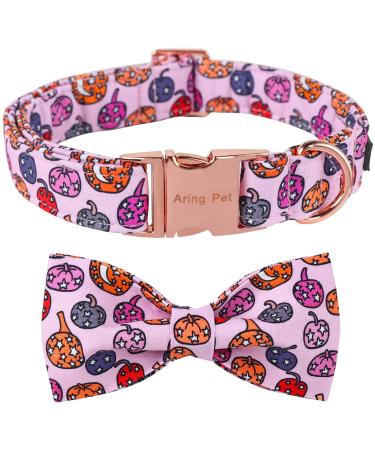 Aring Pet Halloween Dog Halison cute pink pumpkin dog collar with bow cotton Halloween pumpkin lamp dog collar fly for small medium-sized and large dogs X-Large (pack of 1) a: pumpkin lamp