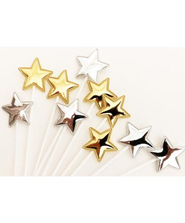 Ailexi Hand -made 10 leather reflective glitter cake piece for cake cup cake and ice cream - 5 gold and 5 silver stars gold/silver stars