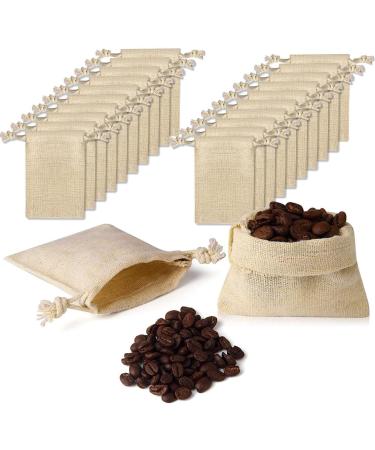 20PCS 3x3.7Inch Double Drawstring Cotton Cloth Bags - Beige | Small Jewelry Bracelet Beads Spice Gift Bags - Buy Online on SooperMarket.com