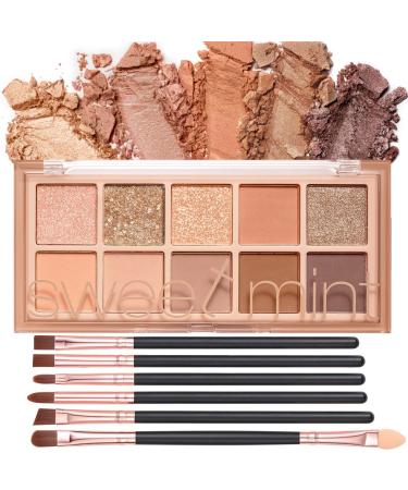 Eyeshadow Palette  10 Colors Eyeshadow Palette Smooth Matte Shimmer Glitter Eye Makeup Palette High Pigmented  Naturing-Looking  Ultra-Blendable Long Lasting High  Pigment Eyeshadow with 6 Eyeshadow Brush (02)