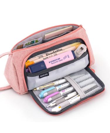 EASTHILL Large Capacity Pencil Case Multi-slot Pen Bag Pouch Holder For Middle High School Office College Girl Adult Simple Storage Case Pink