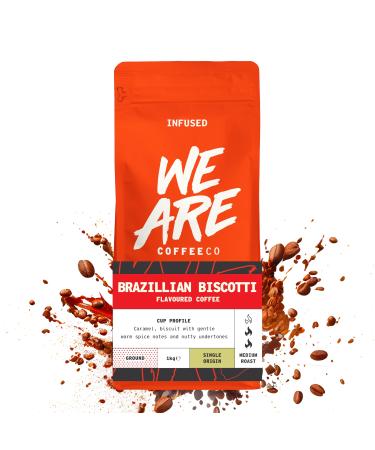 Coffee Ground 1kg Bag Brazilian Biscotti Flavoured Ground Coffee Caramel Nuts & Spice Notes Arabica Medium Roast Fresh Coffee Single Origin Omni Grind (We Are Coffee Co) Biscotti 1.00 kg (Pack of 1)