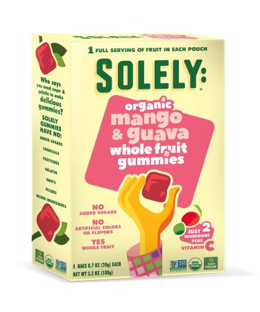 SOLELY Organic Mango and Guava Whole Fruit Gummies, 3.5 oz (8 Pack) | Three Ingredients | No Added Sugars, Artificial Colors or Flavors | Vegan Fruit Snacks Mango Guava 8 Pack