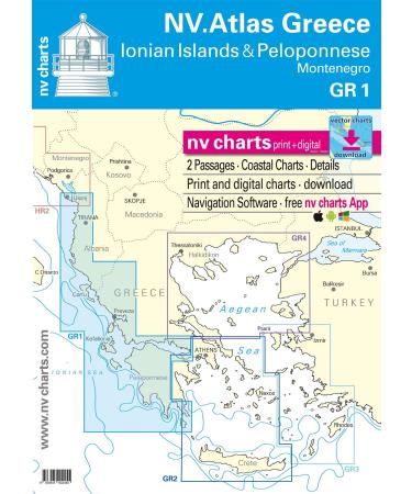 NV.Atlas GR 1 Greece - Montenegro to Cape Mal as & Peleponnese Paper & Digital Nautical Chart Greece