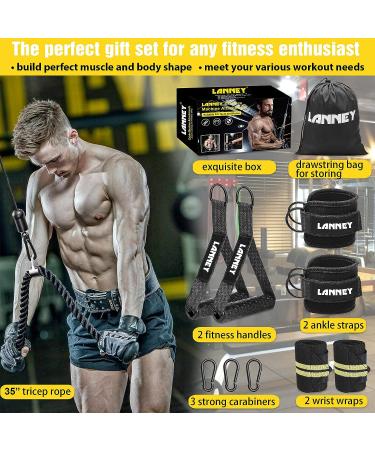 Tricep Rope Cable Machine Attachment  35" Triceps Pull Down Rope LAT Pulldown Attachments  Home Gym Accessories Set with Resistance Bands Handle  Ankle Straps  Carabiner  Wrist Wraps for Exercise black - Buy Online on SooperMarket.com