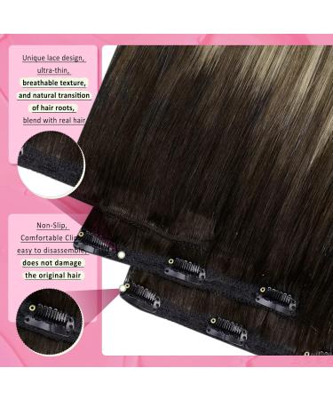 Youngsee Real Hair Extensions - Ombre Clip-In Balayage - Dark Brown to Ash Blonde - 35cm Human Hair - 120g (7 PCS) #4/18/4 - Buy Online on SooperMarket.com