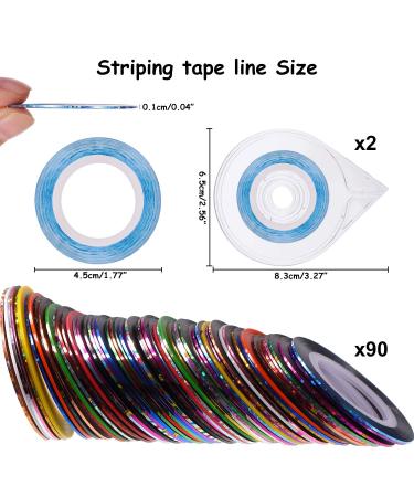90-Pieces Nail Striping Tape Line Set - 30 Mixed Colors Rolls for DIY Nail Art with 2 Tape Dispensers - Buy Online on SooperMarket.com