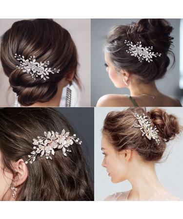 Wedding Hair Clip Rhinestone Bridal Hair Accessories Flower Hair Clip for Bride Bridesmaid Silver Handmade Flower Hair Pins Head Pieces for Women and Girls Hair Piece (Sliver) - Buy Online on SooperMarket.com