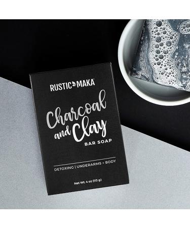 Rustic Maka Activated Charcoal + Clay Natural Soap Bar for Acne & Oil Control - Face & Body Detox - Buy Online on SooperMarket.com