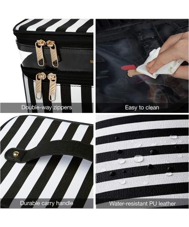Large Makeup Bag BAGSMART Travel Cosmetic Case with Clear Toiletry Pouch | Double Layer Organizer with Adjustable Dividers | Portable Artist Storage Bag | Black & White Stripes - Buy Online on SooperMarket.com