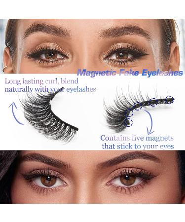 Narkysus Magnetic Eyelashes and Eyeliner Set - 3 Pairs 3D Reusable Lashes, 1 Tube Magnetic Eyeliner for Natural Mink Lashes - Long Lasting Magnetic Eyelashes - Pack of 1 - Buy Online on SooperMarket.com