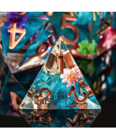 KERWELLSI DND Sharp Edged Resin Dice Set - 7pcs Translucent Polyhedral Dice for Dungeons and Dragons - Handmade RPG Game Dice Set with Gift Box - Flowers & Rainbow - Buy Online on SooperMarket.com