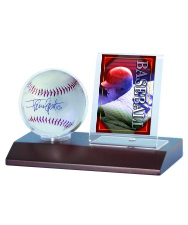MLB Dark Wood Base Ball and Card Holder