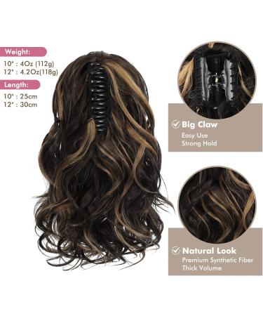 REECHO Claw Clip Ponytail Extension 10 Short Curly Synthetic Hairpiece Dark Brown with Highlights - Buy Online on SooperMarket.com