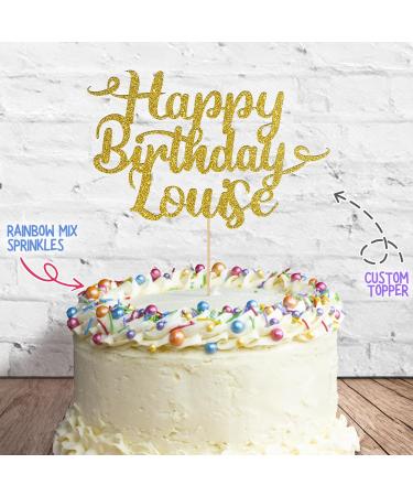 Cakeshop Cake Decoration Pack | Happy Birthday Premium Double Sided Glitter Card Cake Topper Sign & 25g Party Pack of Cake Sugar Sprinkles | Custom Name Cake Decorations (Gold) Non-Prime Glitter Card: Gold - Buy Online on SooperMarket.com