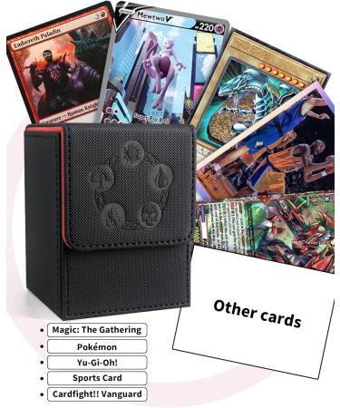 ZLCA Card Deck Box - Fits 100+ Single Sleeved MTG Cards - PU Leather - Strong Magnet - Black & Red - Buy Online on SooperMarket.com