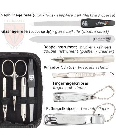 Premium 8-Piece Manicure Set 'Roma' | Three Swords Nail Care in Real Leather Case - Black | Complete Nail Kit with Scissors Clippers Tweezers & Glass File for Perfect Nails - Buy Online on SooperMarket.com