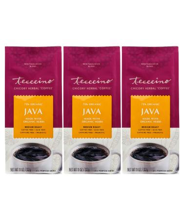 Teeccino Chicory Coffee Alternative - Java - Ground Herbal Coffee Thats Prebiotic, Caffeine Free & Acid Free, Medium Roast, 11 Ounce (Pack of 3)