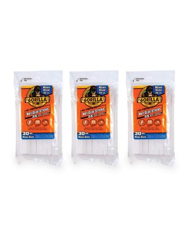 Gorilla Hot Glue Sticks, Mini Size, 4" Long x .27" Diameter, 30 Count, Clear, (Pack of 3)