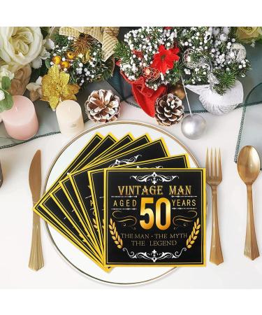 Vintage Black Gold 50th Birthday Napkins - 40 Pack Disposable Cocktail Napkins for Men s 50s Party Decorations - Buy Online on SooperMarket.com