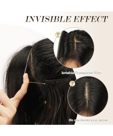 FESHFEN Invisible Wire Hair Extensions 20 Inch | Long Wavy Synthetic Hairpiece for Women | Brown Highlighted Caramel Blonde - Buy Online on SooperMarket.com