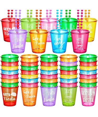 27 Pcs Let's Fiesta Shot Glass Necklaces Cinco De Mayo Shot Glass on Beaded Necklace Fun Plastic Shot Glasses Mexican Shot Cups Necklaces for Fiesta Party Favors Bachelorette Party Supplies, 9 Colors