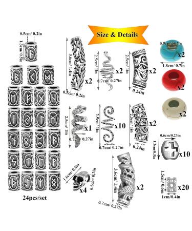85Pcs Viking Norse Rune Beard Beads Hair Braids Dreadlock Skull Snake Wolf Turquoise Cross Accessories - Vintage Silver - Buy Online on SooperMarket.com