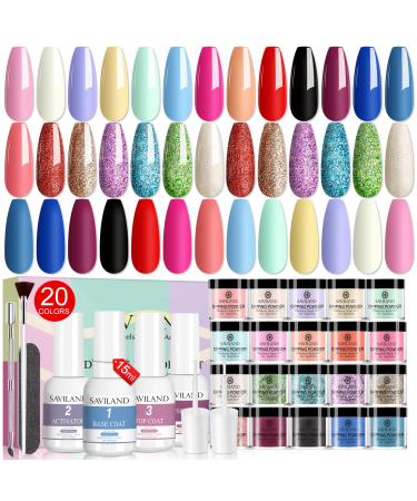 Saviland 29pcs Nail Dip Powder Kit, 20 Colors Dip Powder Nail Kit with 15ml Dip Powder Liquid Set Base & Top Coat Activator Brush Saver for Nail Beginners and Professionals, gift for ladies D-Fantastic night