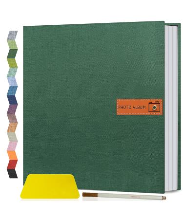 Popotop Large Photo Album Self Adhesive 4x6 5x7 8x10 Scrapbook Album DIY 40 Pages Picture Book,Gifts for Mom,Family Baby and Wedding,with Metal Pen and Plastic Board 11.5"x10.6"40pages Dark green