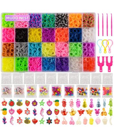 MUDO NEST 11,860+ Rubber Bands Refill Loom Set: 11,000 DIY Loom Bands 500 Clips, 210 Beads, 46 Charms, Loom Bracelet Making Kit for Kids,Rubber Band Bracelet Kit