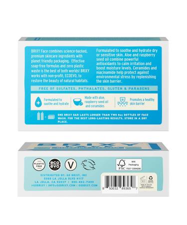 BRIXY Hydrating Facial Cleansing Bar for Dry Skin | Aloe & Raspberry Seed Oil | Ceramide & Niacinamide | Soap-Free & pH Balanced - Buy Online on SooperMarket.com
