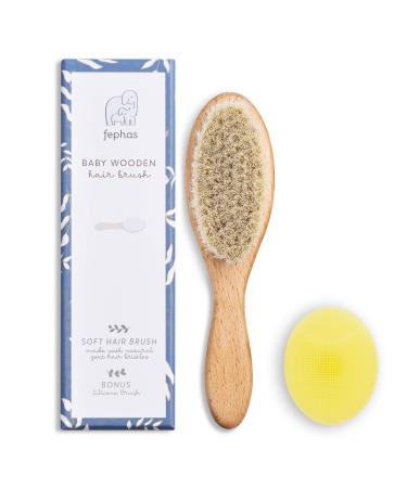 Fephas Wooden Baby Goat Hair Brush| Hairbrush for Newborn and Toddler Girl/Boy Features Soft Goat Hair and a Silicone Brush for Cradle Cap| Ideal for Baby Registry