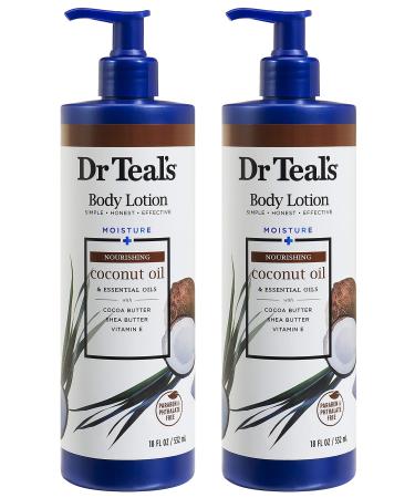 Dr Teal's Coconut Oil Body Lotion Gift Set (2 Pack 18oz Ea.) - Coconut Oil Blended with Shea & Cocoa Butter Softens & Moisturizes Skin - Essential Oils Nourish & Renew Skin