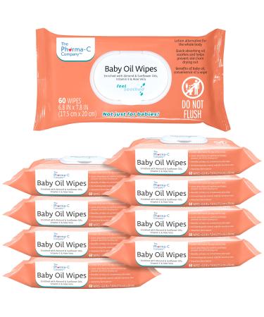 The Pharma-C Company Baby Oil Wipes (9 Packs of 60) Enriched with Almond and Sunflower Oils Aloe and Vitamin E.