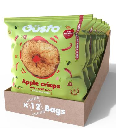 Gusto Snack's crispy apple chips with chilli rich in fiber vegan gluten -free and vegetarian.Healthy snack box low -fat dried fruit chips - 20g (12 bags) apple - chili